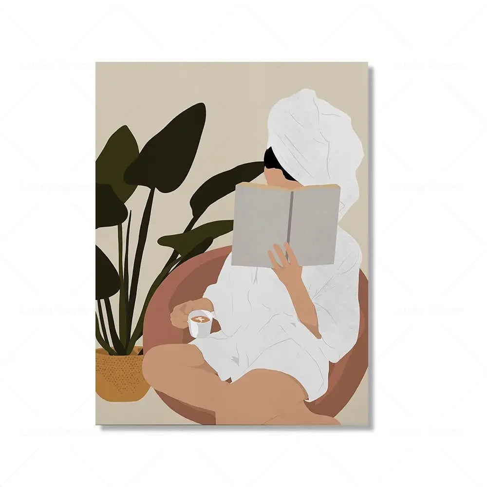 African Woman Reading Canvas Wall Art | Black Girl Poster