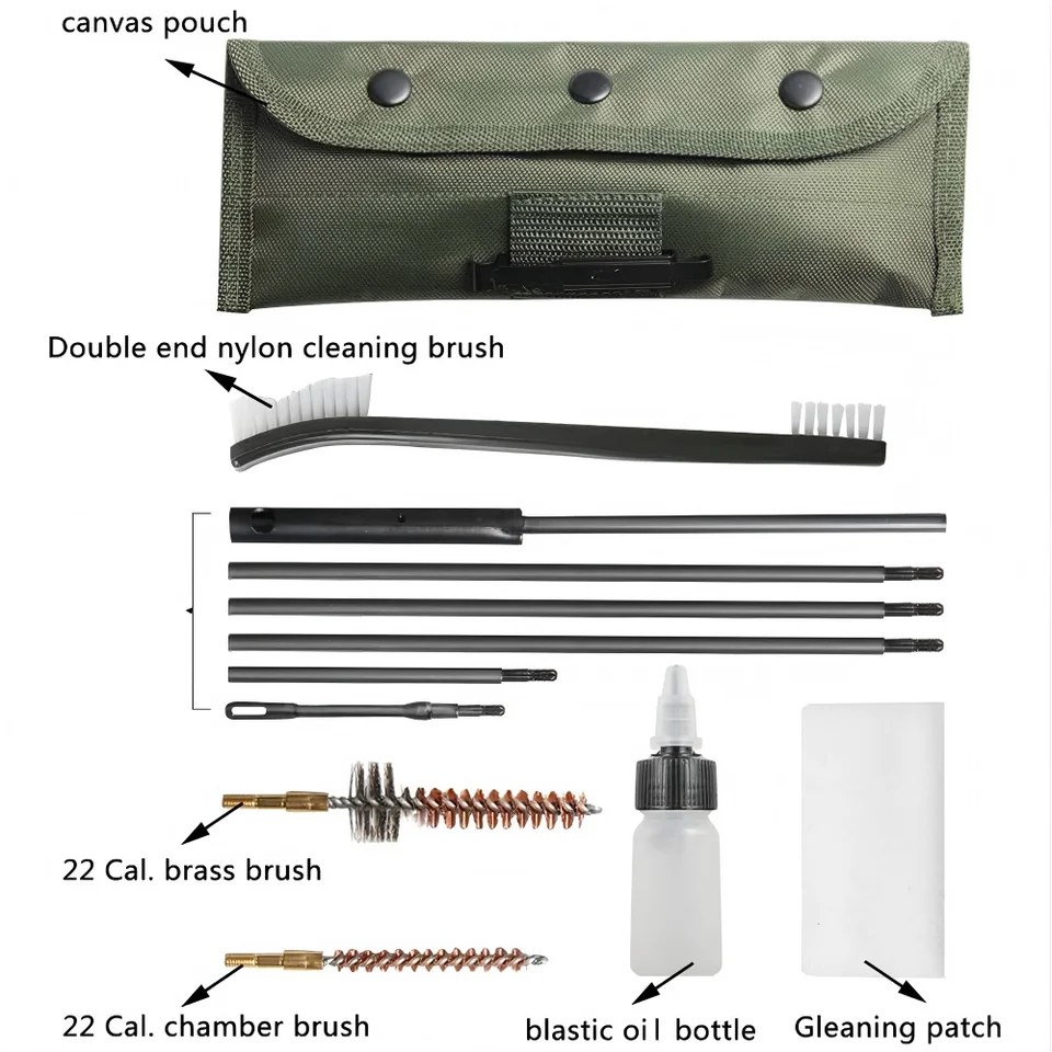 Barrel Cleaning Brush Kit for Rifle Tube Full Set of Gun Cleaning Accessories For all M16 and AR15 Variants Hunting Accessory Peaceful Pleasures Health and Wellness