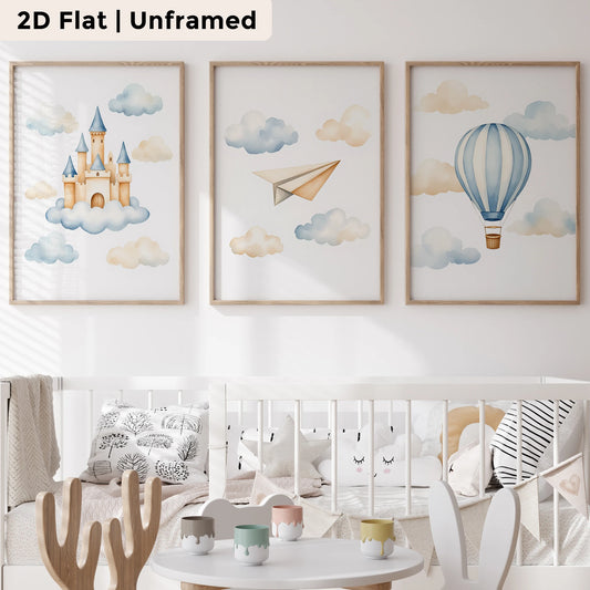 3-Piece Paper Airplane Castle Canvas Wall Art | Kids Room Decor Canvas Wall Art Set Peaceful Pleasures Health and Wellness CH518-3pcs 21x30cm Unframed
