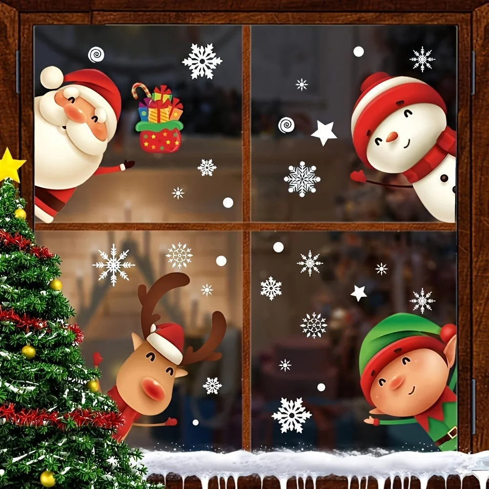 Year Windows Stickers Cartoon Snowman Fairy Snowflake Santa Claus