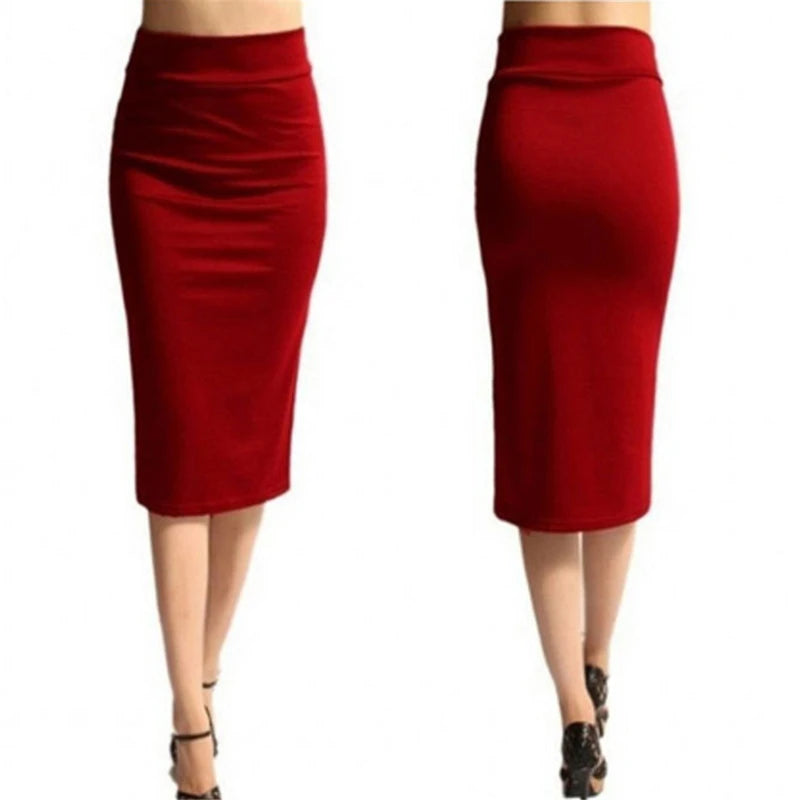 Women Skirt Bodycon Skirt Office Female Slim Knee Length High Waist Stretch Sexy Pencil Skirts Jupe Femme Peaceful Pleasures Health and Wellness Red XL