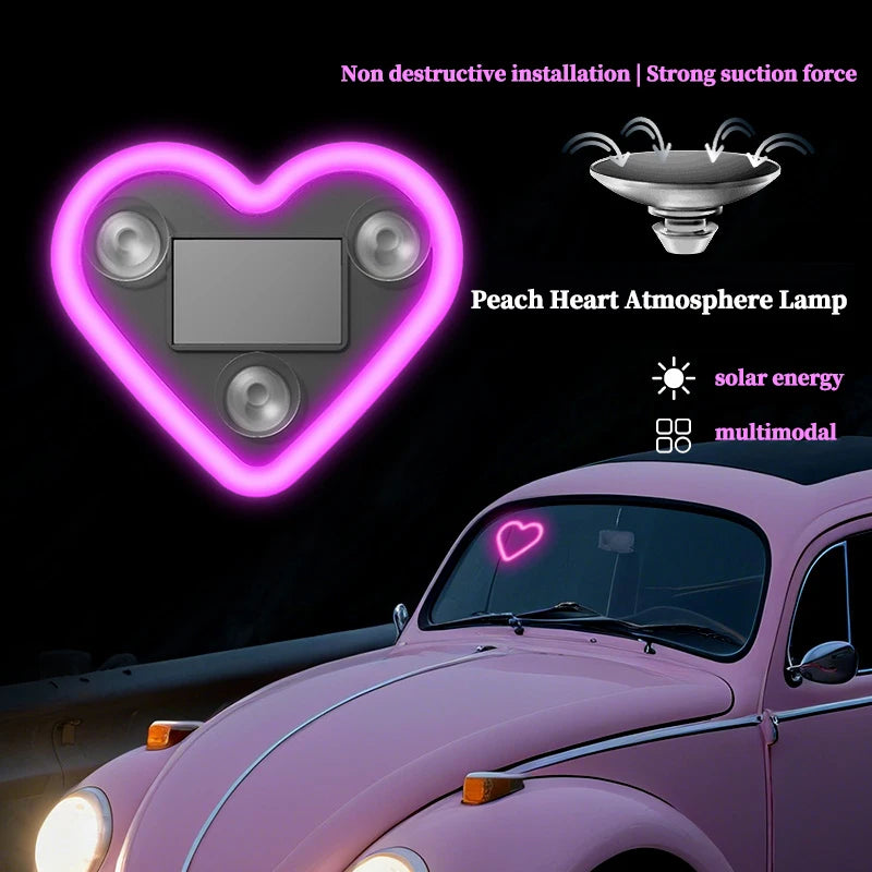 New Car Solar Heart-Shaped Triangle Window LED Atmosphere Light Wiring-Free Interior Decorative Light Emitting Ambient Lighting Peaceful Pleasures Health and Wellness