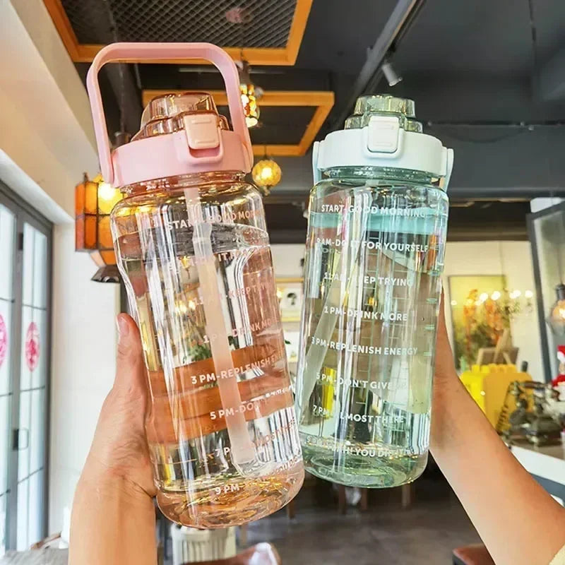2L Motivational Water Bottle with Straw & Time Marker