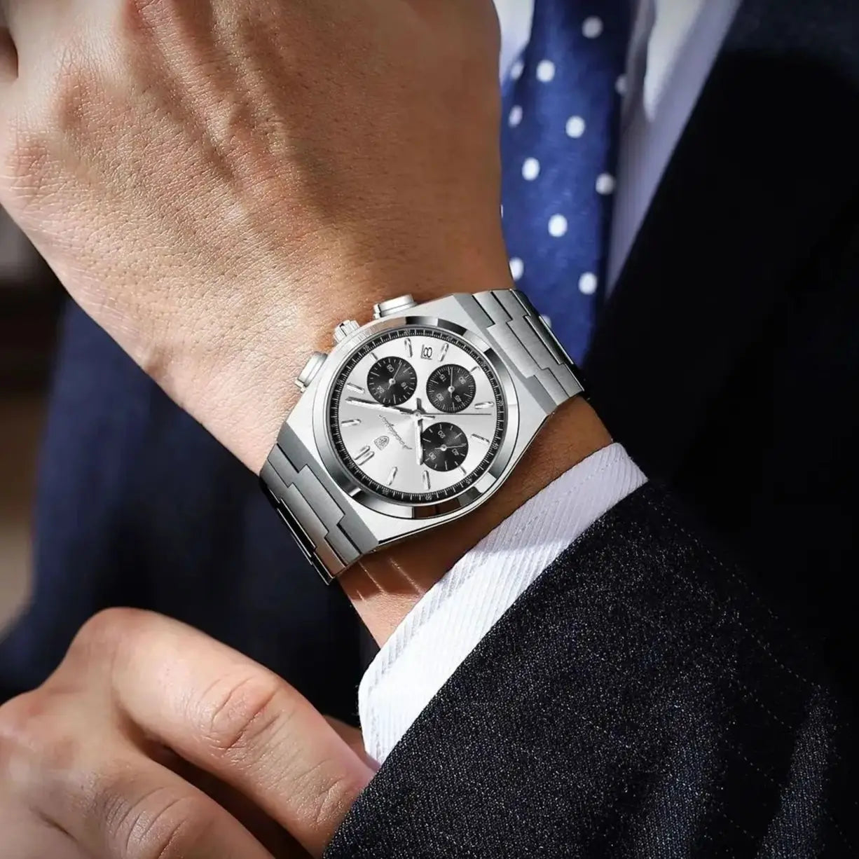 POEDAGAR Top Business Men's Watch Chronograph Date Stainless Steel Classic Man Clock Waterproof Luminous Quartz Watches For Men Peaceful Pleasures Health and Wellness