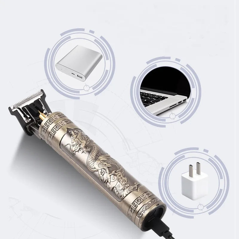 Vintage T9 Electric Hair Clipper Professional Men's Rechargeable Barber Trimmer for Men Dragon Buddha Design Peaceful Pleasures Health and Wellness