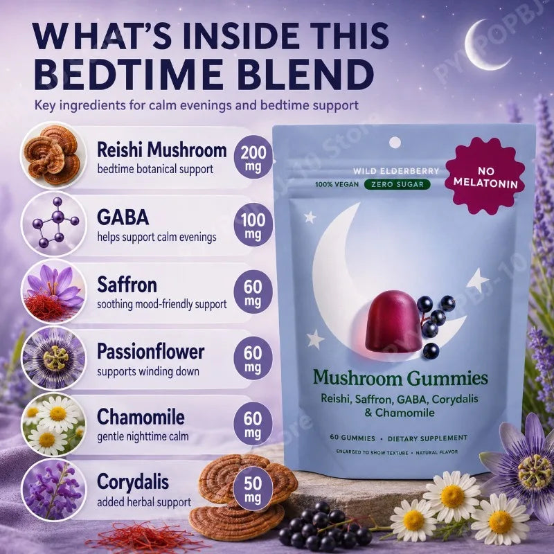 Mushroom Gummies – Reishi, GABA, Saffron & Chamomile | 60ct