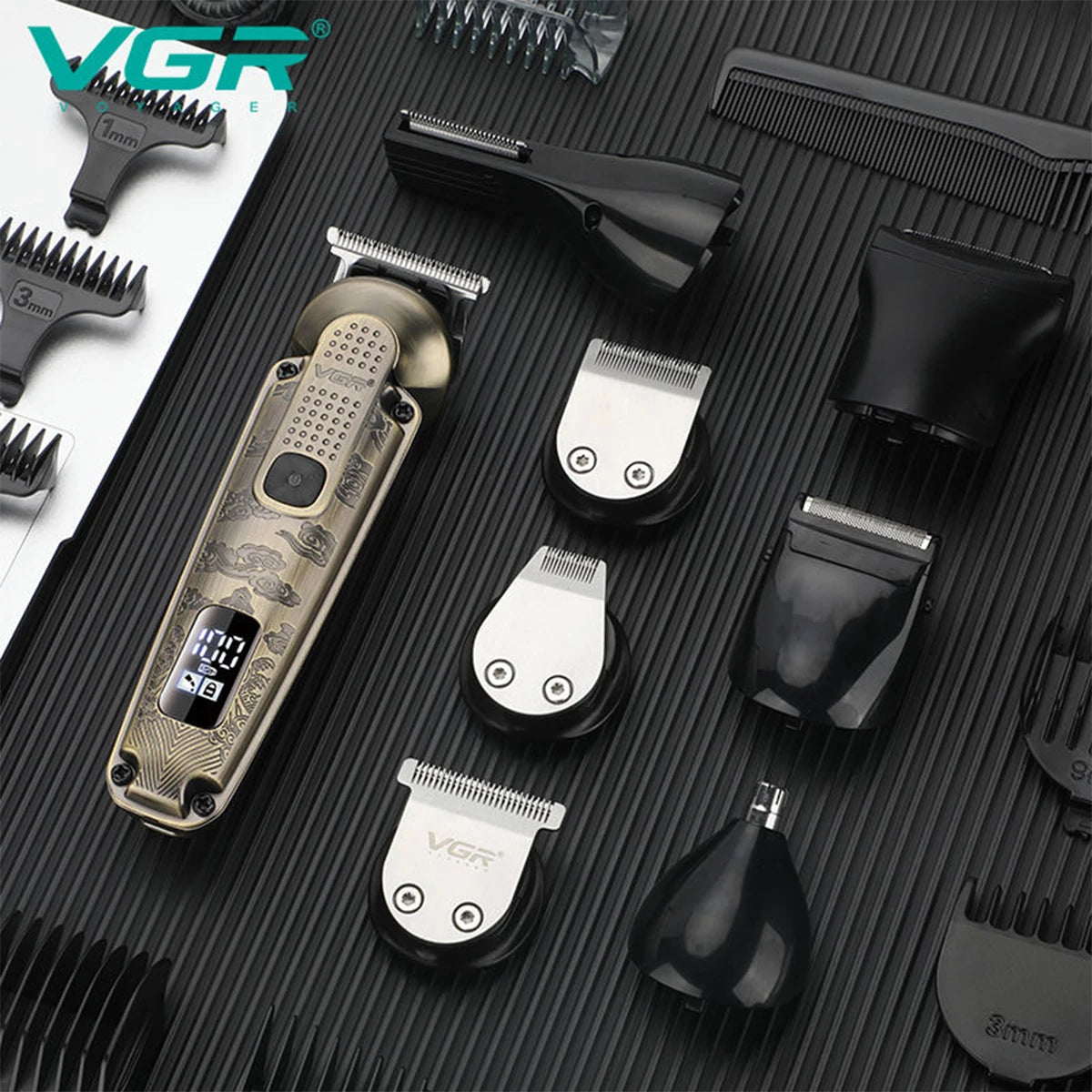 VGR 8-in-1 metal hair clipper multifunctional intelligent LED digital hair trimmer men's nose hair and armpit hair shaver V-103 Peaceful Pleasures Health and Wellness