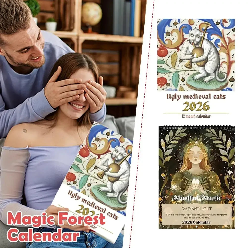 2026 Medieval Cat Mindful Magic Wall Calendar 12 Months Daily Weekly Monthly Agenda Schedule Organizer Planner Home Office Decor Peaceful Pleasures Health and Wellness