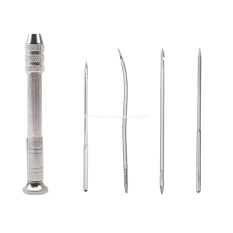 Leather Sewing Awl Kit - 4Pcs Replaceable Needles, DIY Shoe Repair & Canvas Tent Stitching Tool Silver Leather Sewing Awl Peaceful Pleasures Health and Wellness
