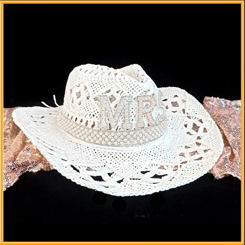 Rhinestone Bride Cowboy Hat – Crochet Western Cowgirl Party Hat