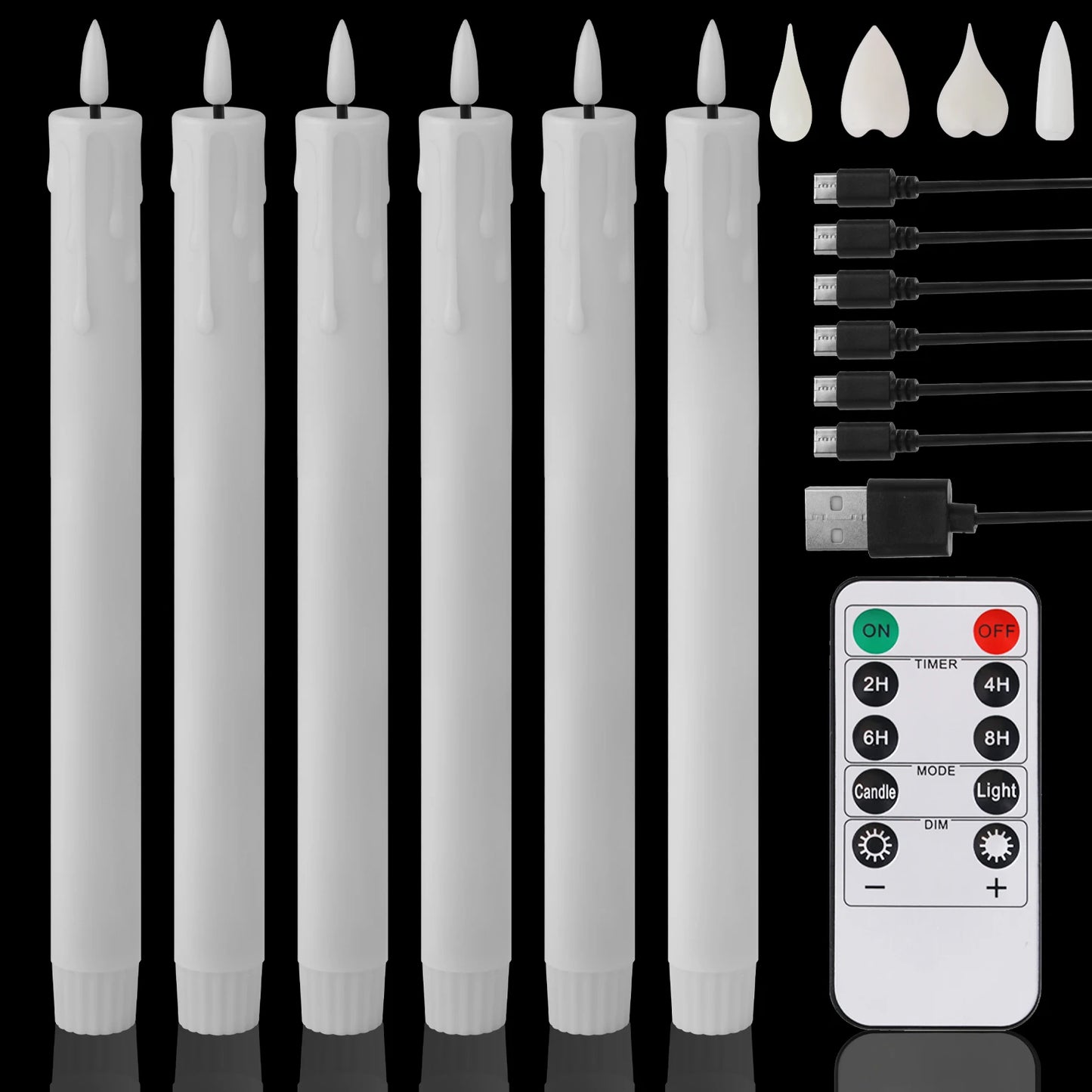 Pack of 6/12/24pc LED Flameless Flickering Taper Candles with Remote Ivory Candlesticks for Xmas Wedding Fireplace Decoration Peaceful Pleasures Health and Wellness 6pc white B