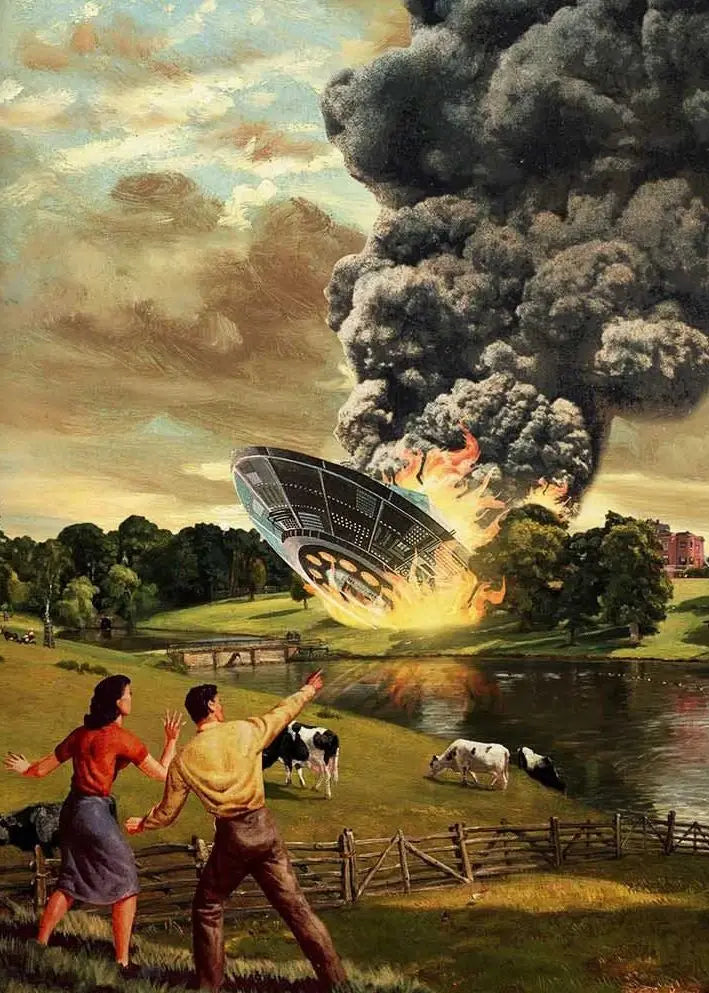 Retro UFO Alien Cow Canvas Poster Disco Ball Cactus Landscape Trippy Wall Art Surreal Aesthetic Home Decor Mural Peaceful Pleasures Health and Wellness 2 50x70cm Unframed