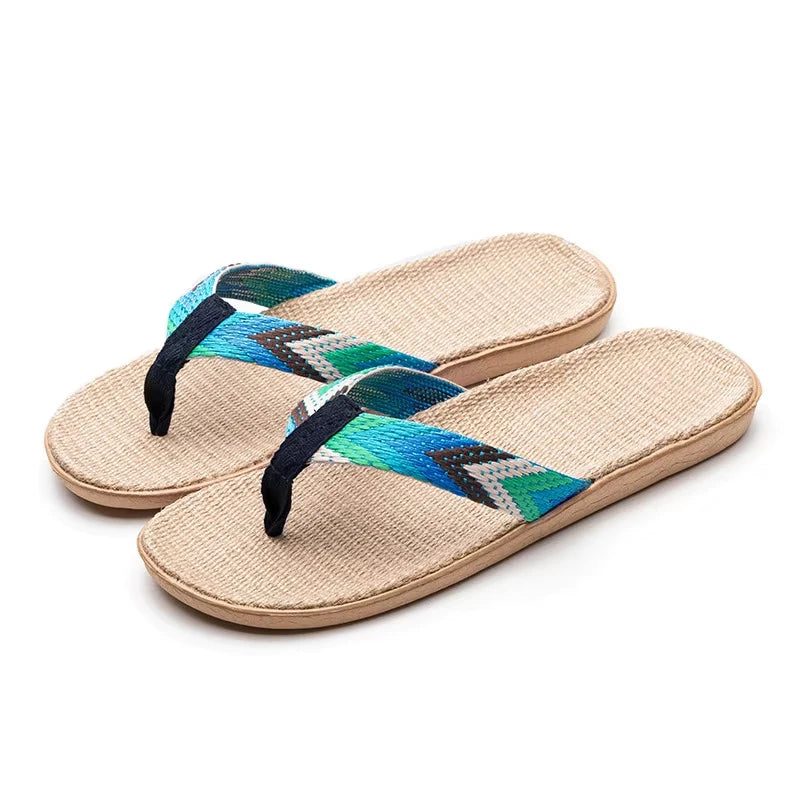 Men's Linen Flip Flops Striped EVA Non-Slip Beach Sandals