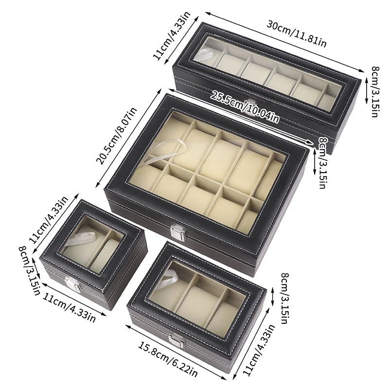 Watch Box Glass Lid Detachable Black PU Leather Watch Box Display Case Organizer With Framed Glass Lid And Removable Pillow Peaceful Pleasures Health and Wellness