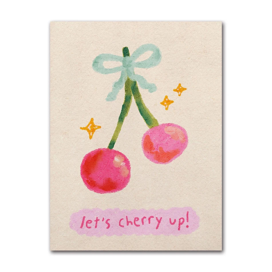 Retro Pink Preppy Canvas Wall Art | Cherry Heart Snake Poster