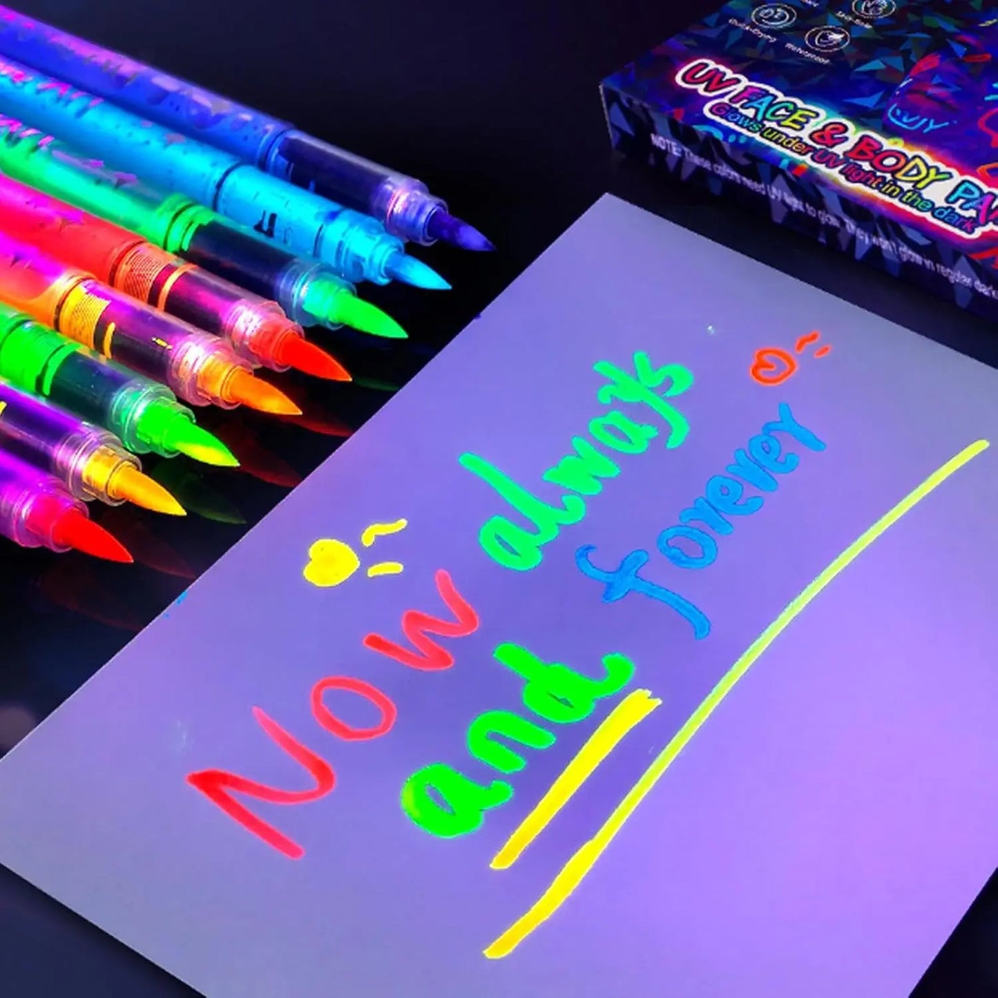 Glow in The Dark Face Paint Markers, Black Light Neon Body Paint Pens for Skin, Washable UV Temporary Tattoo for Birthday Glow Peaceful Pleasures Health and Wellness