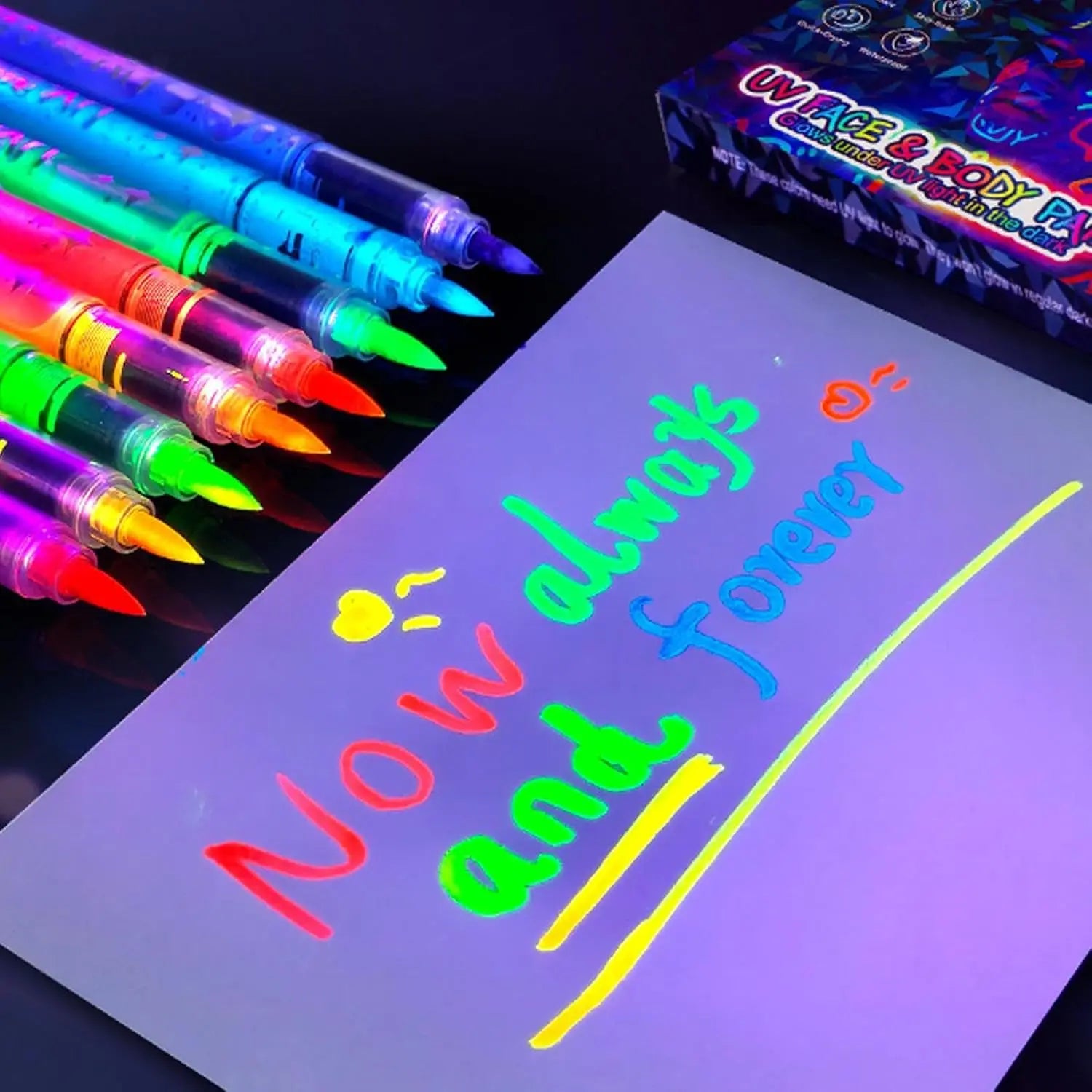 Glow in The Dark Face Paint Markers, Black Light Neon Body Paint Pens for Skin, Washable UV Temporary Tattoo for Birthday Glow Peaceful Pleasures Health and Wellness