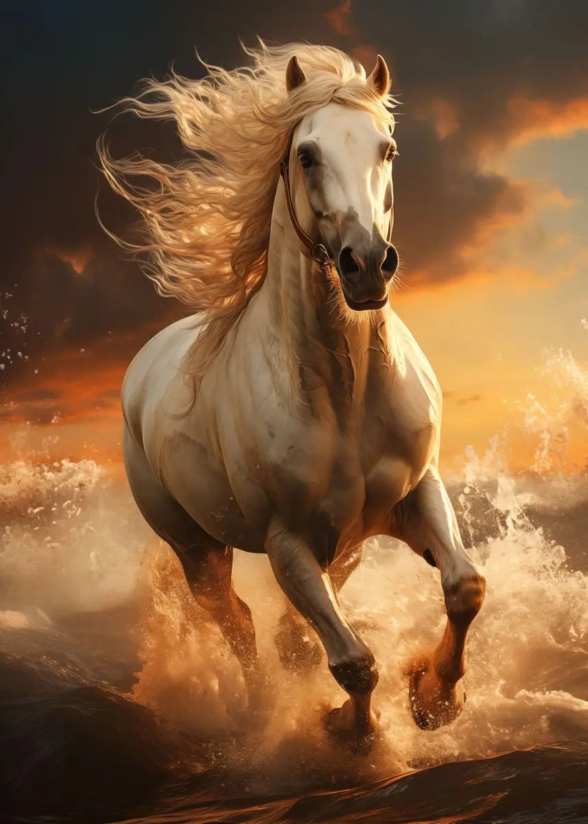 Black horse ， White Horse Canvas Painting,Posters and Prints, Wall ,,Animal Picture for Modern Living Room Home Decoration Peaceful Pleasures Health and Wellness by-1 50x70cm Unframed