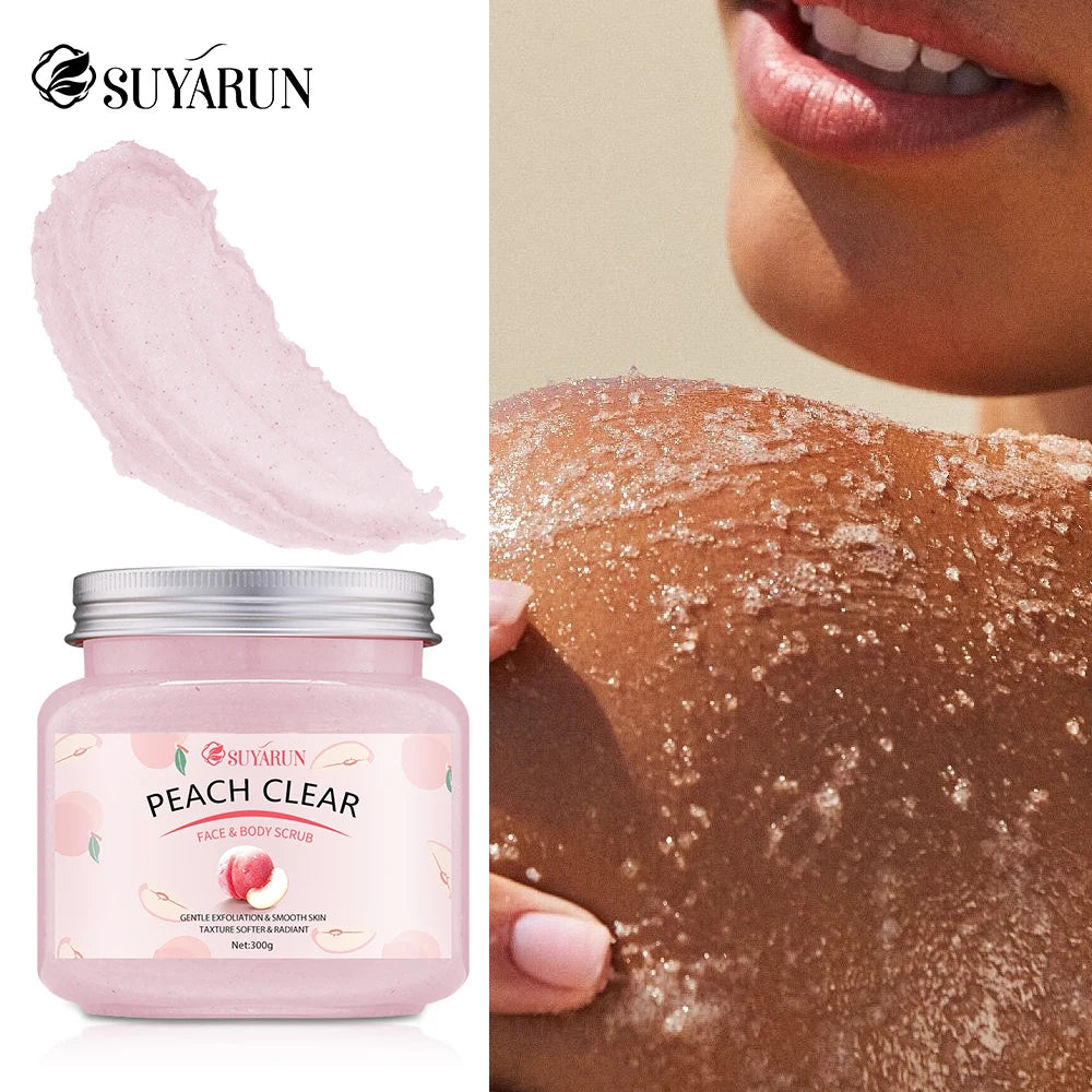 SUYARUN Peach Sugar Scrub Exfoliator - Moisturizing Body Polish with Shea Butter, Natural Exfoliator for Smooth Skin, 300g. Peaceful Pleasures Health and Wellness