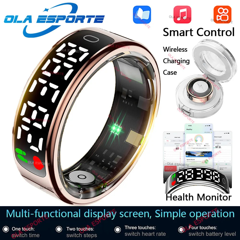 Smart Ring with Display Screen and Touch for Men Women, Health and Sleep Monitor, 5ATM Waterproof, Multi-sport Mode, Smartring Peaceful Pleasures Health and Wellness Rosegold 12