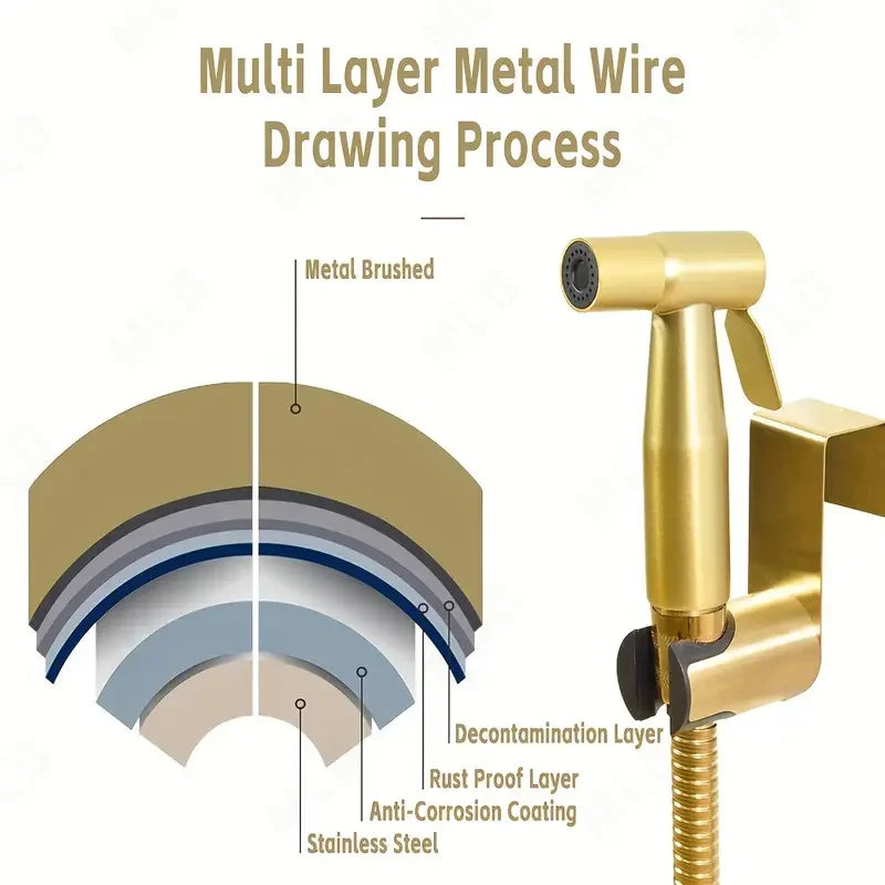 Golden Handheld Bidet Sprayer Set | Stainless Steel 59" Hose