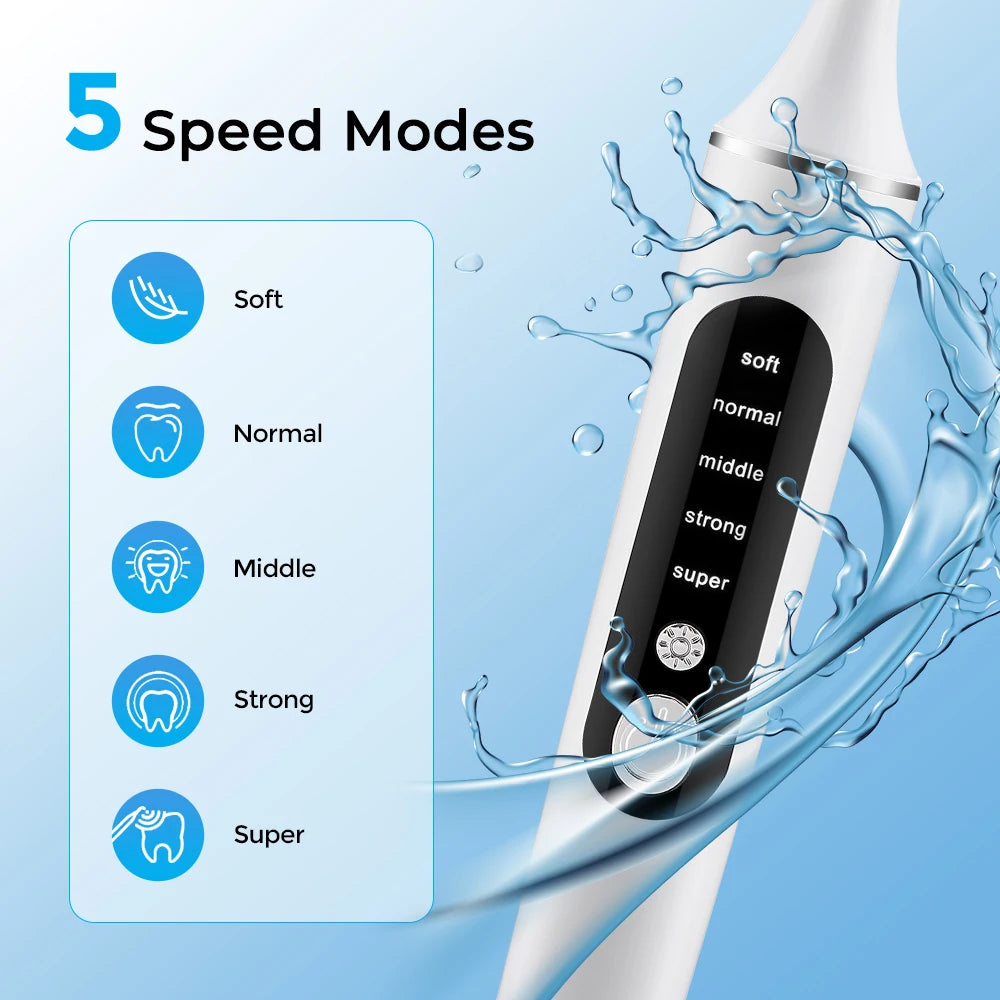 Electric Tooth Polisher with 6 Brush Heads Teeth Whitening Plaque Dental Tartar Remover LED Light Rechargeable Oral Gum Health Peaceful Pleasures Health and Wellness
