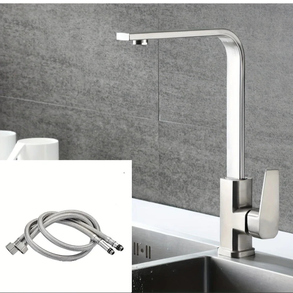 Single Handle Rotatable Kitchen Faucet | Stainless Steel Hot & Cold