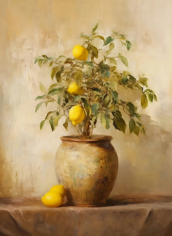 Retro Lemon Olive Tree Canvas Wall Art | Summer Home Decor
