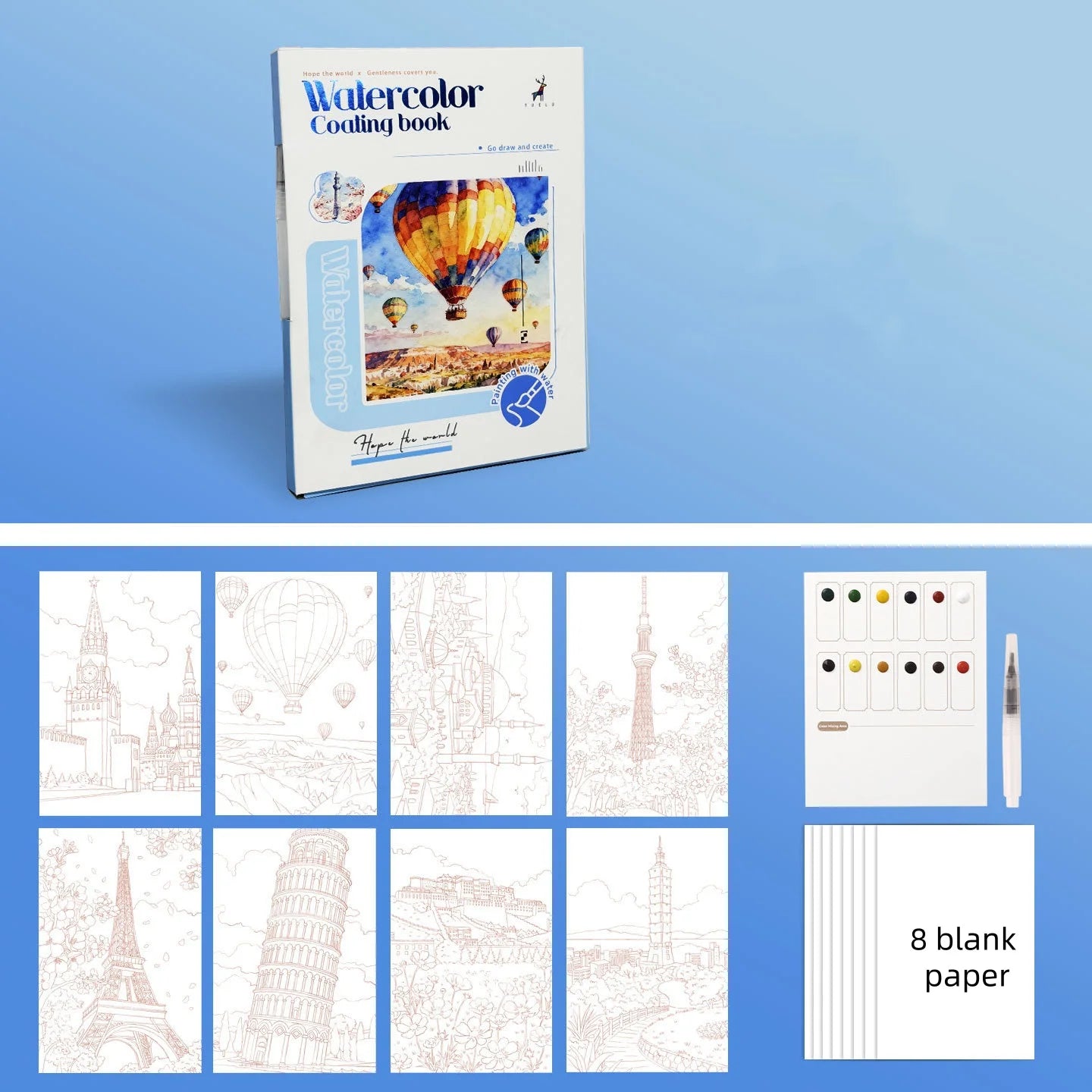 Bview Art Watercolor Coloring Book Adults Tri-fold Design Built-in