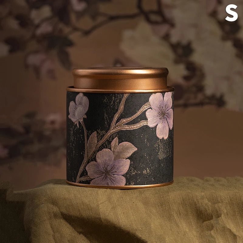 Chinese Floral Round Tea Tin Canister | Airtight Storage Box