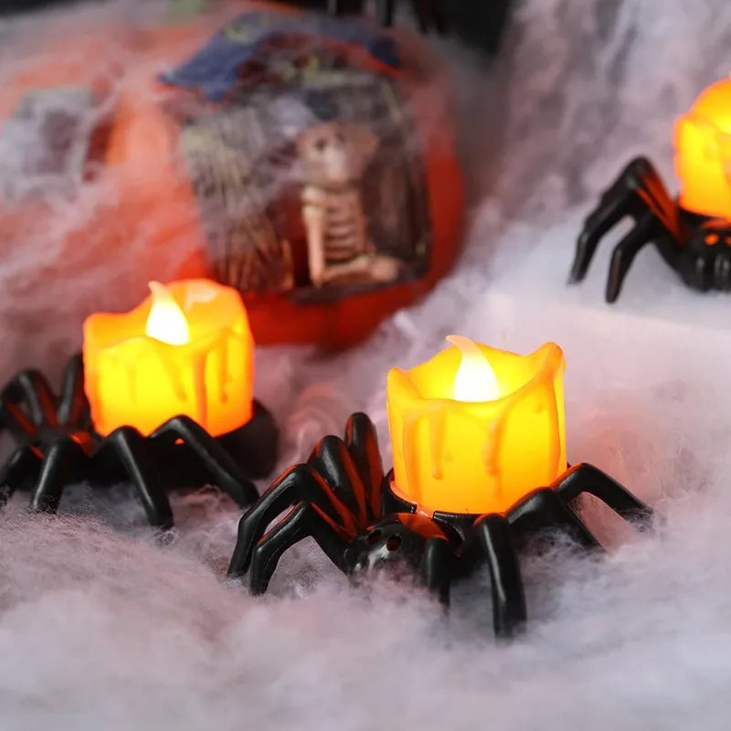 Halloween Spider LED Tea Lights – Flameless Battery Candle Holders