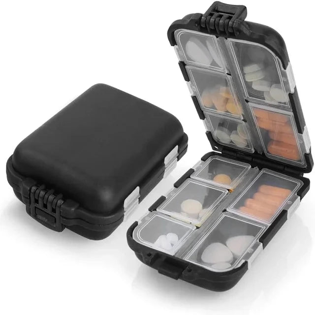 Portable Pill Organizer Medicine Holder Tablet Storage Drug Container Dispensers Case for Vitamins Fish Oils Pill Box Peaceful Pleasures Health and Wellness 10C Black