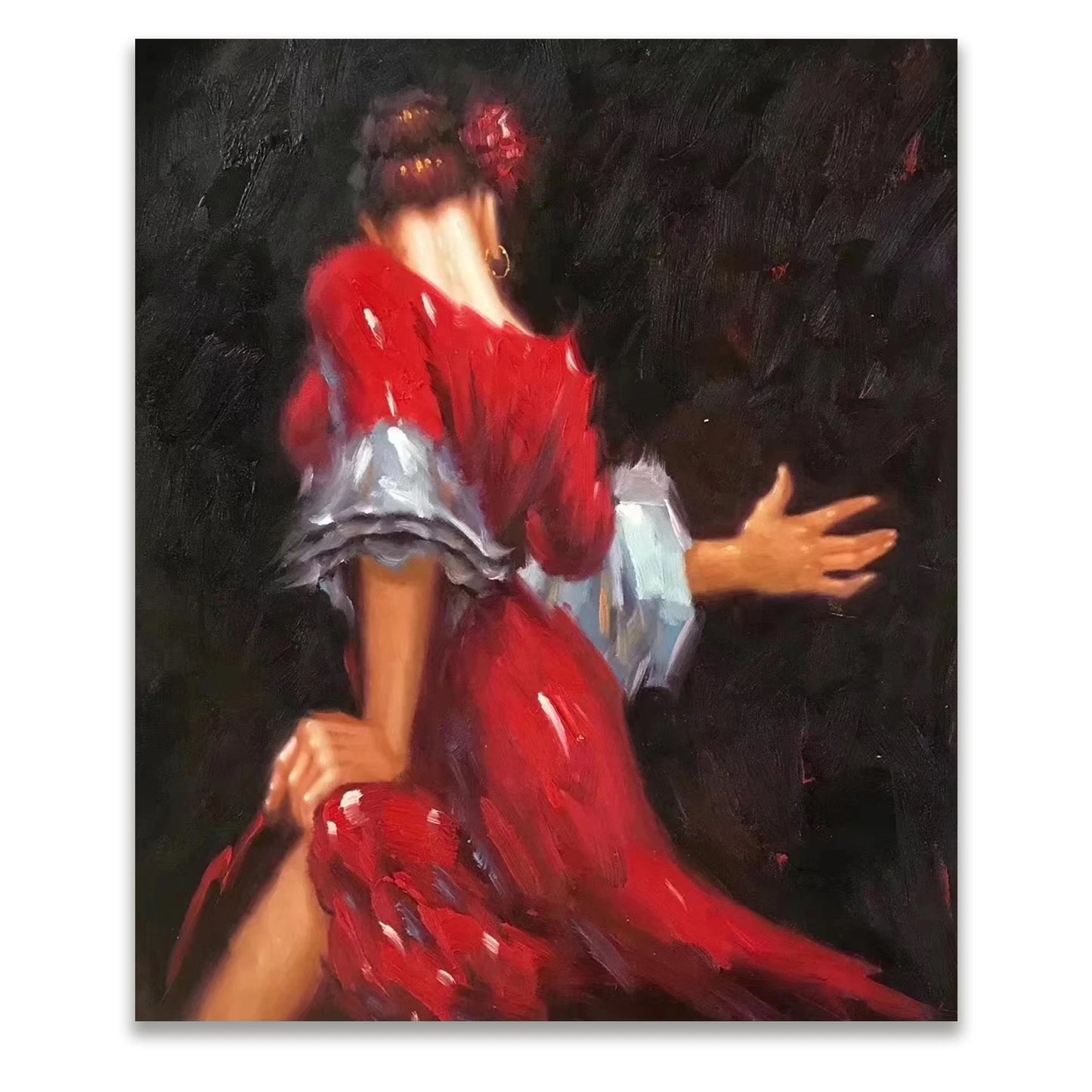 Hand-Painted Dancing Couples Oil Painting | Black & Red Canvas Art