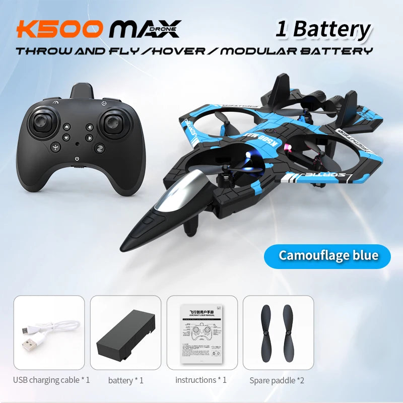 K500 MAX RC Plane Fighter 2.4G Remote Control Stunt Glider 360 ° Rolling Flight Flying EPP Foam Airplane with LED Toys for Kids Peaceful Pleasures Health and Wellness blue