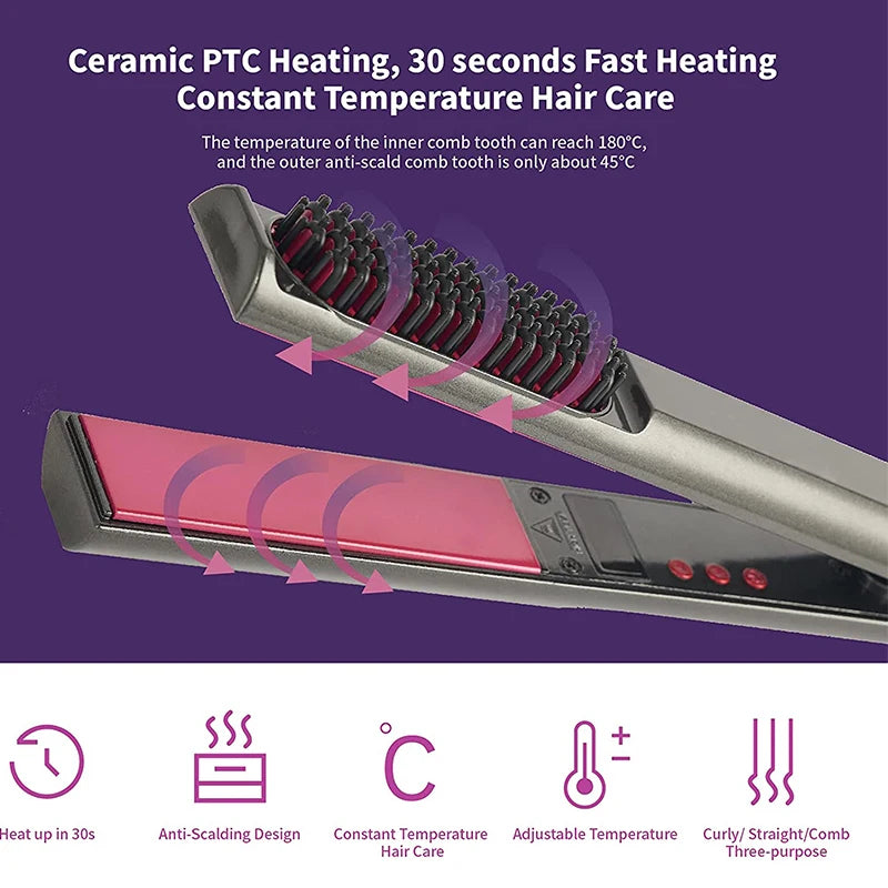 Wholesale Multifunctional Straightener Coil and Dual Use Negative Ion Electric Splint Straight Hair Comb Hair Straightener Brush Peaceful Pleasures Health and Wellness