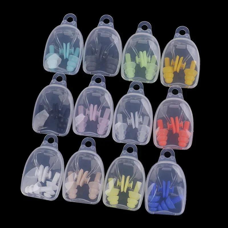 Soft Silicone Swimming Earplugs Nose Clip & Case Set