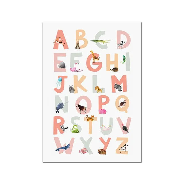 Boho ABC Alphabet Animal Canvas Print | Nursery Kids Room Decor
