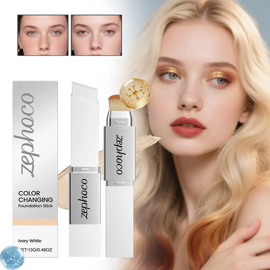 2-in-1 Color-Changing Foundation Stick Foundation 3 Colors Liquid Lightweight Moisturizing Brightening Matte for All Skin Types Peaceful Pleasures Health and Wellness