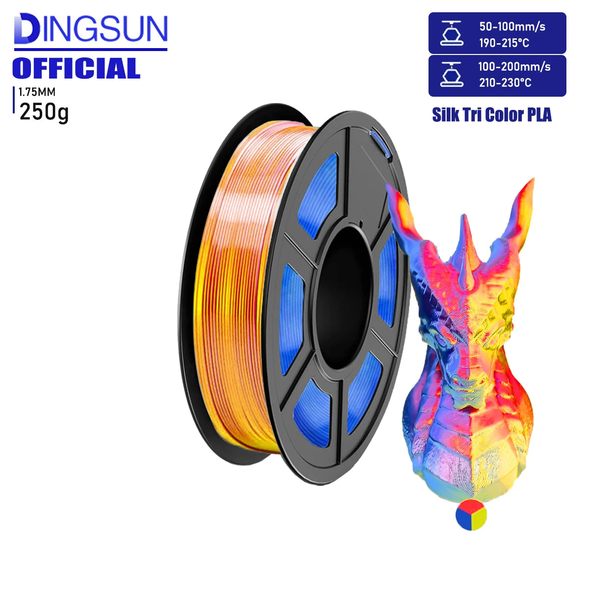 DINGSUN PLA Filament Bundle 1.75mm Tri-Color 3D Printer 250g–1kg
