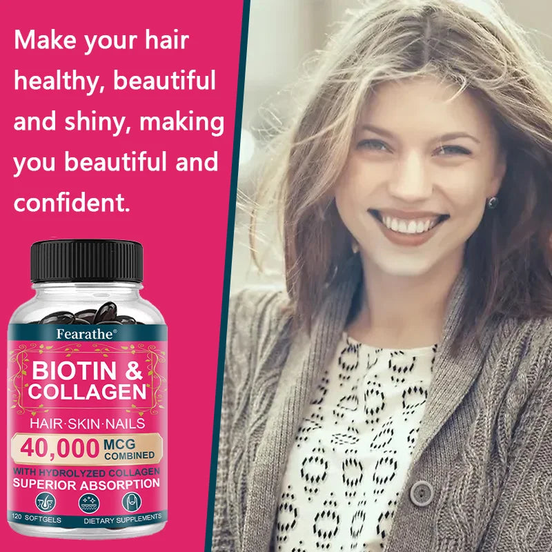 Biotin Collagen Supplement - Hair Growth Support, Skin & Nails - 40000 mcg with Vitamins B Complex, Hyaluronic Acid & Keratin Peaceful Pleasures Health and Wellness
