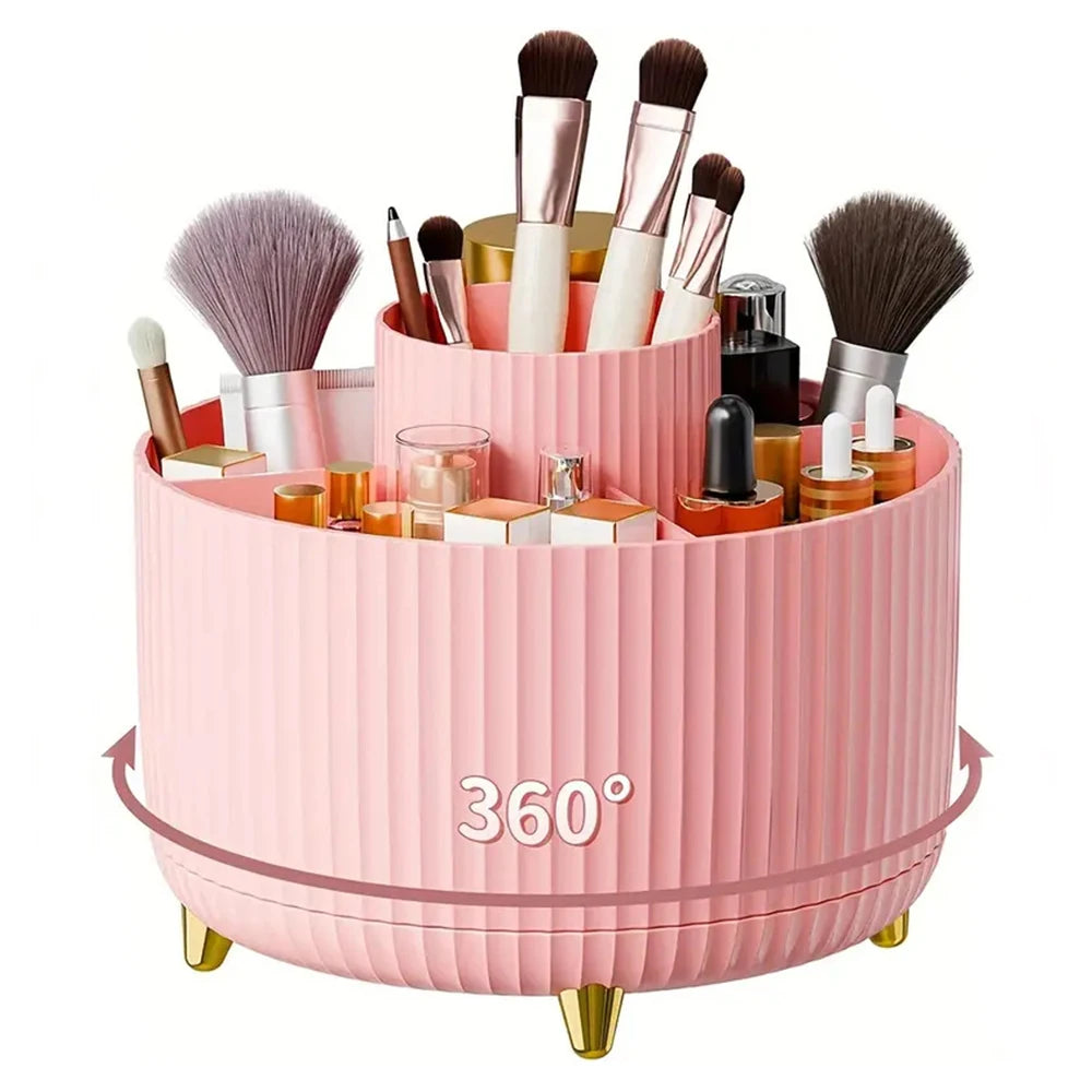 360° Rotating Makeup Brush Holder – 5-Slot Cosmetic Organizer