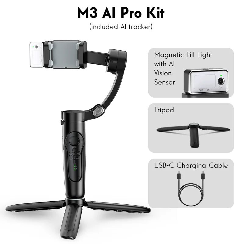 3-Axis Smartphone Gimbal – AI Face Tracking & Bluetooth Remote Peaceful Pleasures Health and Wellness Black