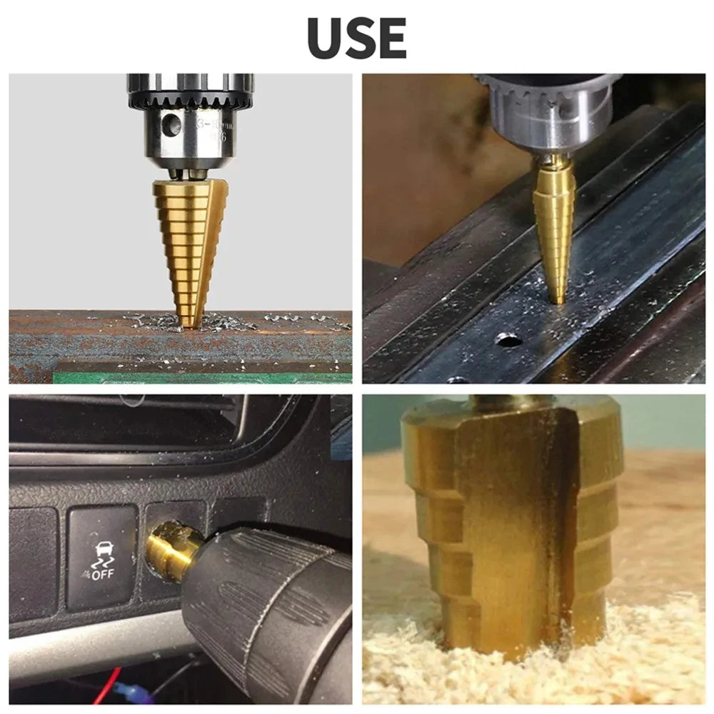 Straight Groove Step Drill Bit HSS Titanium Coated Wood Metal Hole Cutter Core Drilling Tools Set 4 Models 3-12 4-12 4-20 4-32 Peaceful Pleasures Health and Wellness