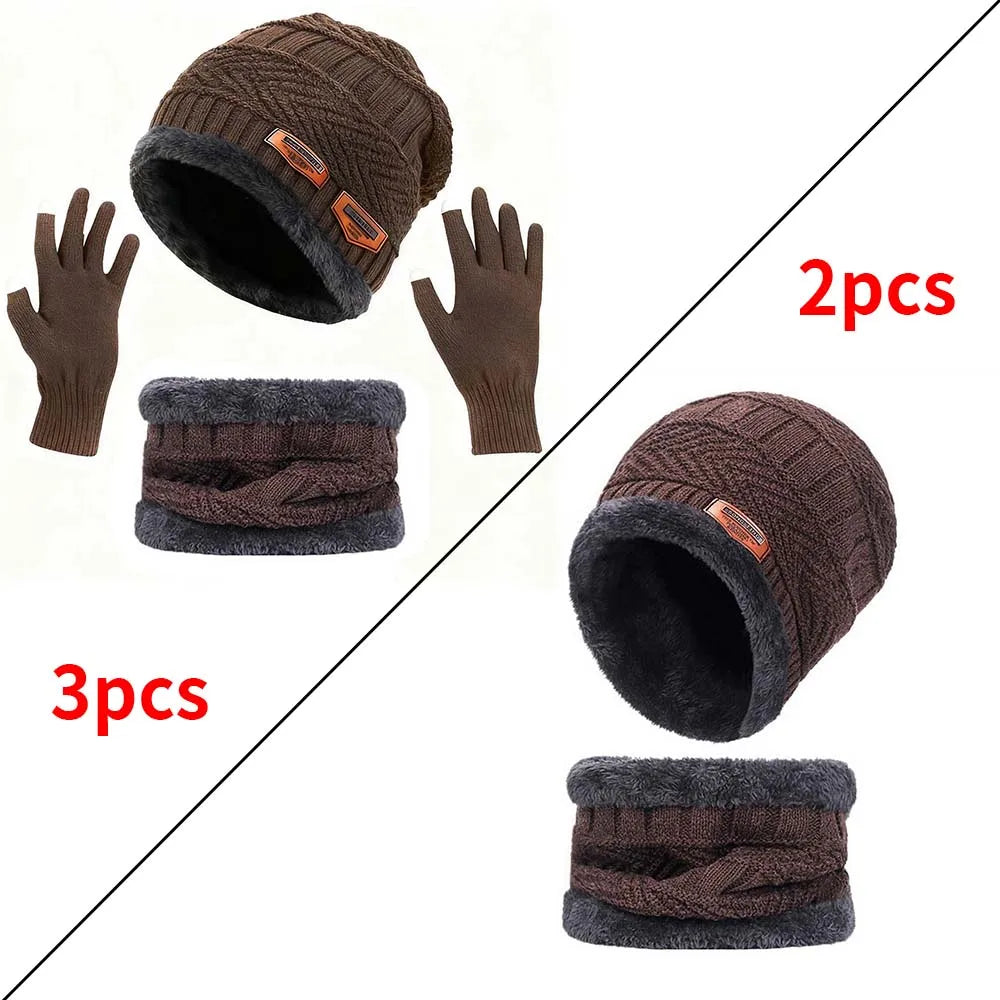 1Set Warm & Soft Winter Fleece-lined Knitted Hat, Scarves And Touch Screen Gloves 3-Piece Set ,Perfect Ear & Neck Warmer Peaceful Pleasures Health and Wellness Coffee 2 piece set