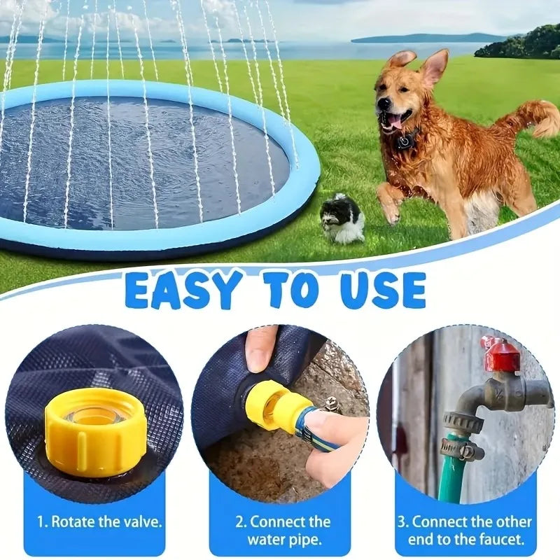 Large Inflatable Dog Pool Splash Pad 100–200cm | Pet Cooling Mat