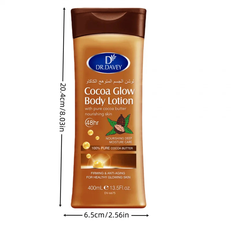 DR.DAVEY 13.53Ounce Cocoa Butter Body Lotion - Unisex Food Flavor No Alcohol Nourishing Moisturizing Cream for All Skin Types Peaceful Pleasures Health and Wellness
