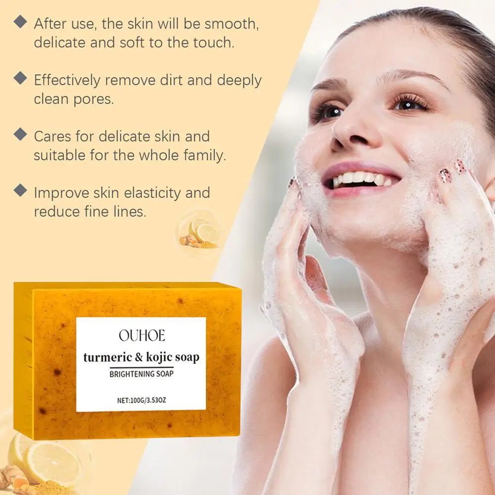 100g Turmeric Soap, Lemon Kojic Acid Soap, Shower And Facial Soap Body Care Face Cleanser Turmeric Soap Body and Face Cleaning Peaceful Pleasures Health and Wellness