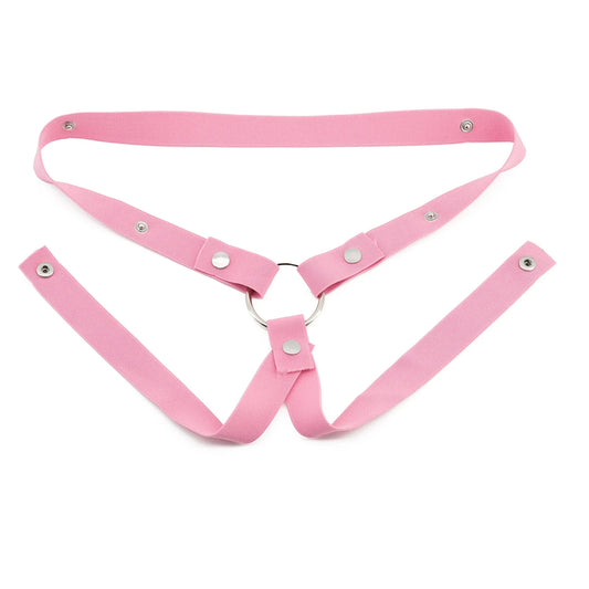 Male Chastity Cage Anti-off Device Elastic Band Auxiliary Belt ONLY Adjustable Ring Rope Les Scrotum Rings Peaceful Pleasures Health and Wellness 3way-pink