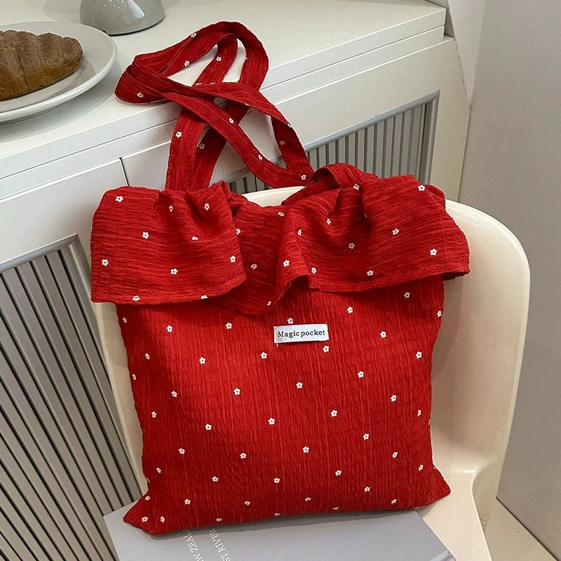 Floral Ruffled Chiffon Tote Bag – Reusable Women's Shoulder Bag