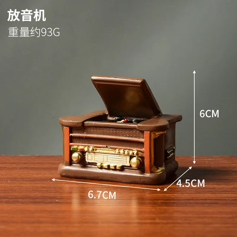 Retro Resin Phonograph Mini Ornament Nostalgic Home Decor Craft Photography Prop Camera Accessories Small Figurine fairy garden Peaceful Pleasures Health and Wellness Player